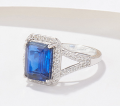 Generation Gems Sterling Silver Emerald Cut Kyanite Prong Band Ring Size 10