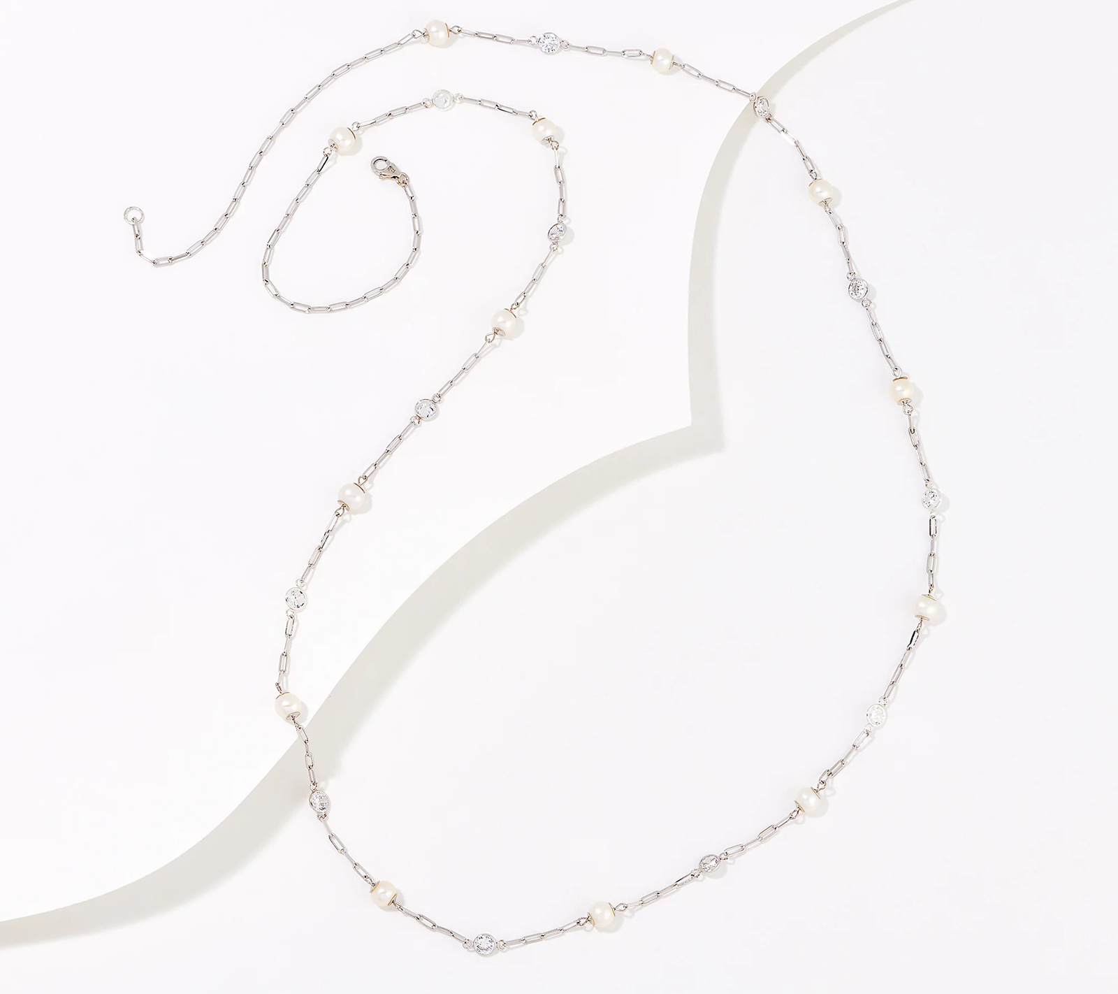 Diamonique and Pearl by the Yard  Sterling Silver 36" Necklace