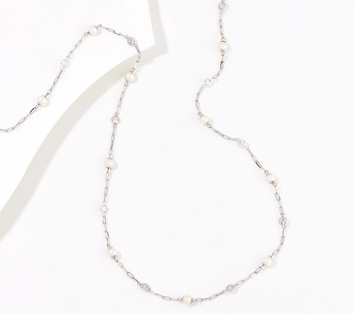 Diamonique and Pearl by the Yard  Sterling Silver 36" Necklace