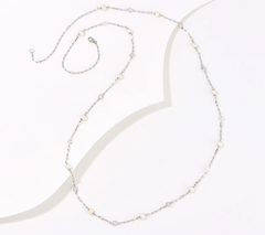 Diamonique and Pearl by the Yard  Sterling Silver 36" Necklace