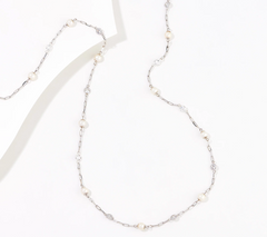 Diamonique and Pearl by the Yard  Sterling Silver 36" Necklace