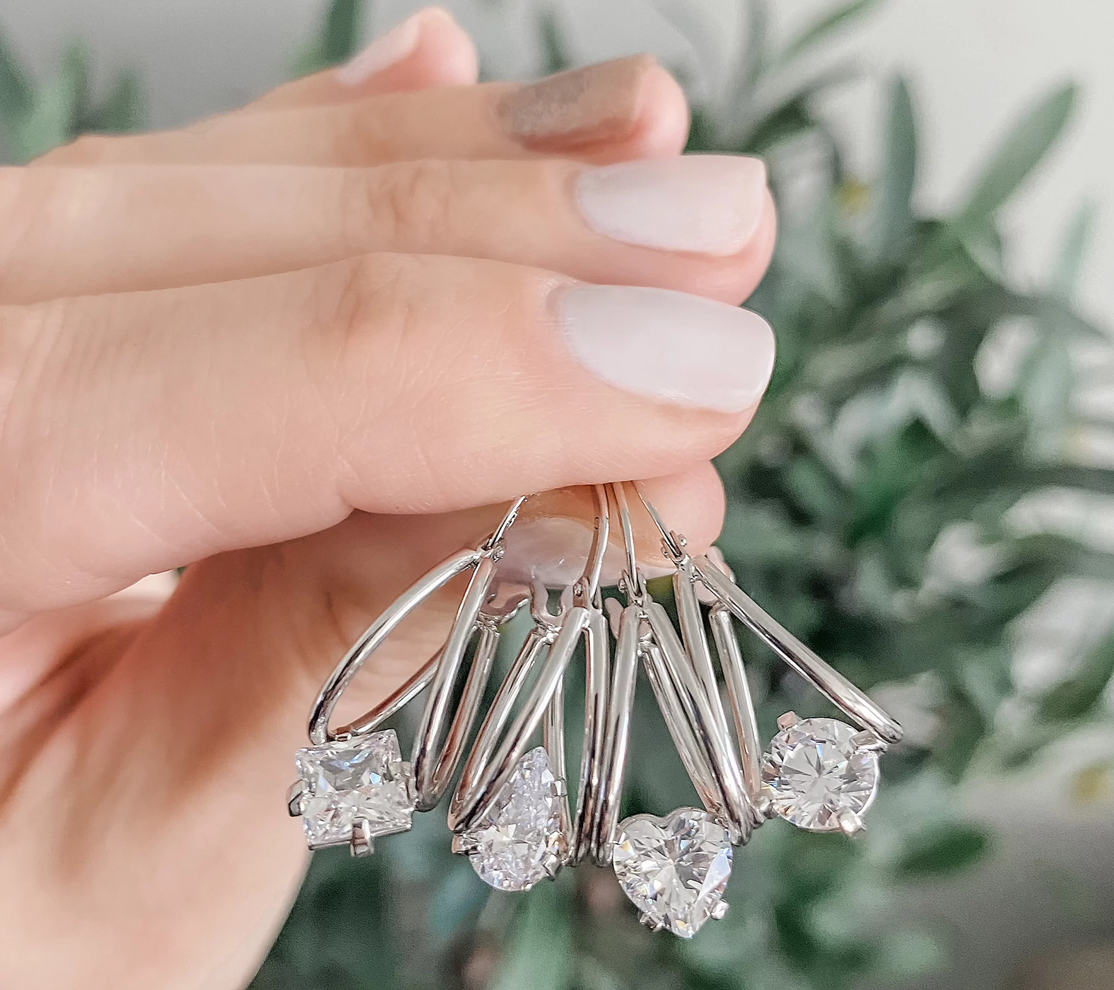 Diamonique Sterling Silver Princess Cut Split Hoop Earrings