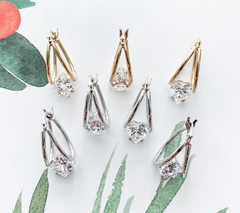 Diamonique Sterling Silver Princess Cut Split Hoop Earrings