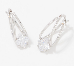 Diamonique Sterling Silver Princess Cut Split Hoop Earrings