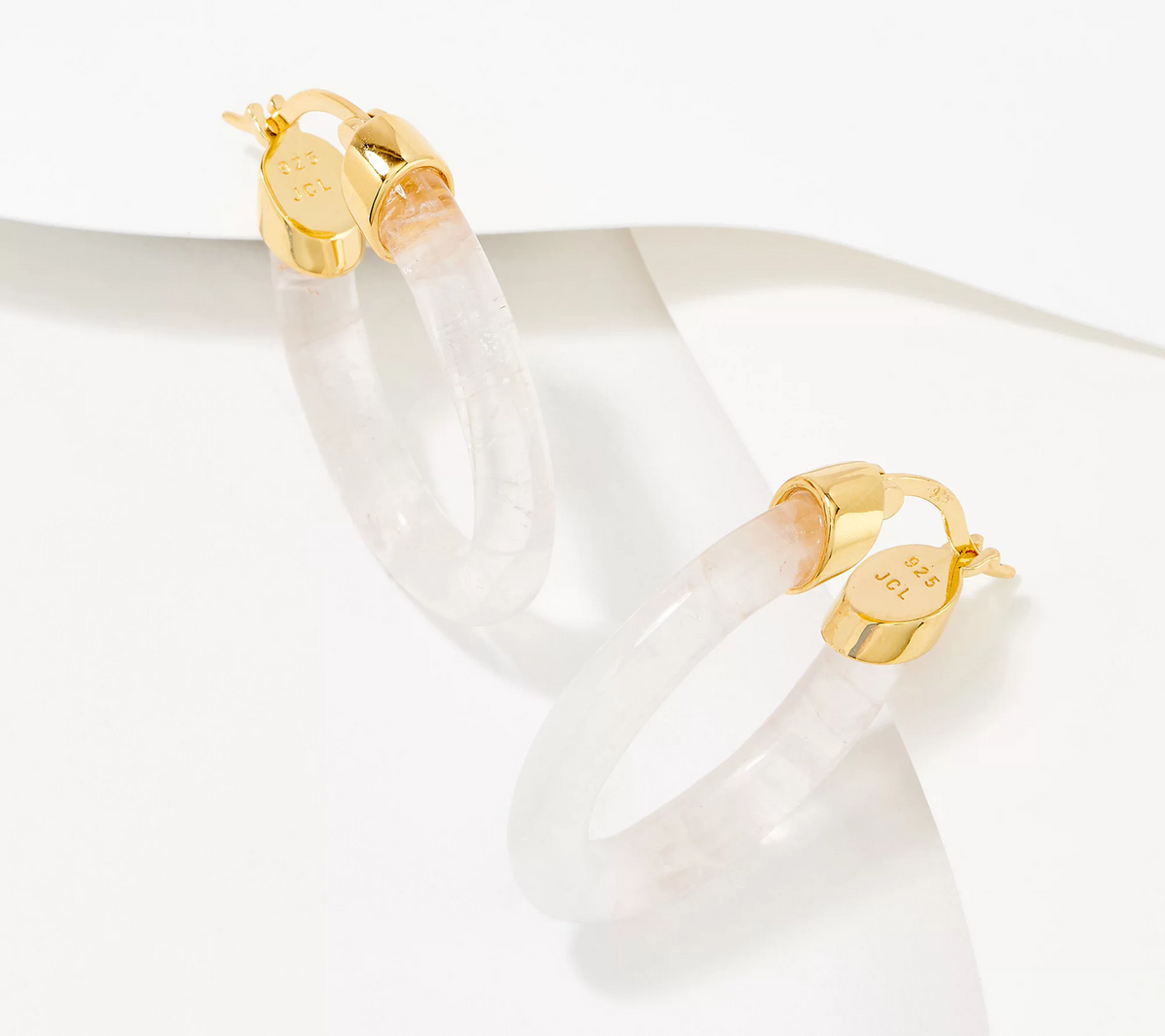 Affinity Gems Gold-Clad Sterling Silver Rose Quartz Opaque Oval Hoop Earrings