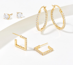 Diamonique x Amy Stran Yellow Gold-Over Sterling Silver Set of 3 Earrings Gift Set