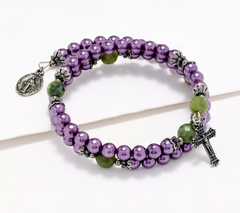 Connemara Marble Faux Pearl Coil Purple Rosary Bracelet