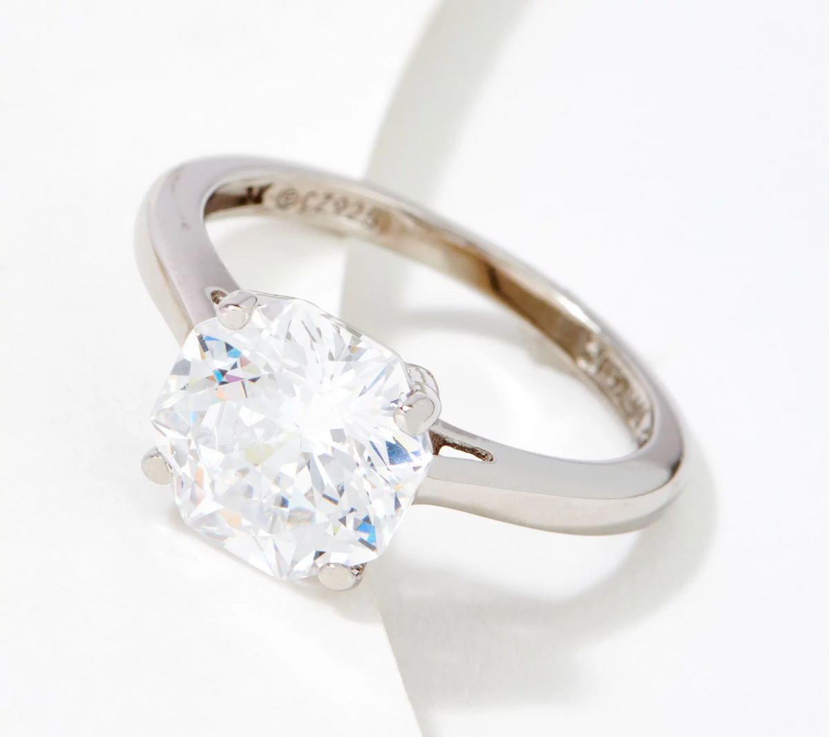 Diamonique Platinum-Clad Snowflake Cut Solitaire Ring Size 9