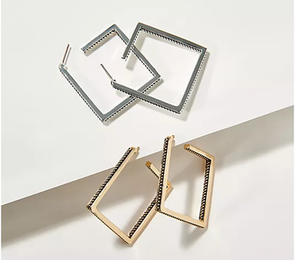 Joan Rivers Set of 2 Silvertone/Goltone Square Hoop Earrings, 1-3/8"L x 1/8"W