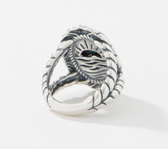 American West Sterling Silver Oval Howlite Gemstone Rope Border Ring, Size 8