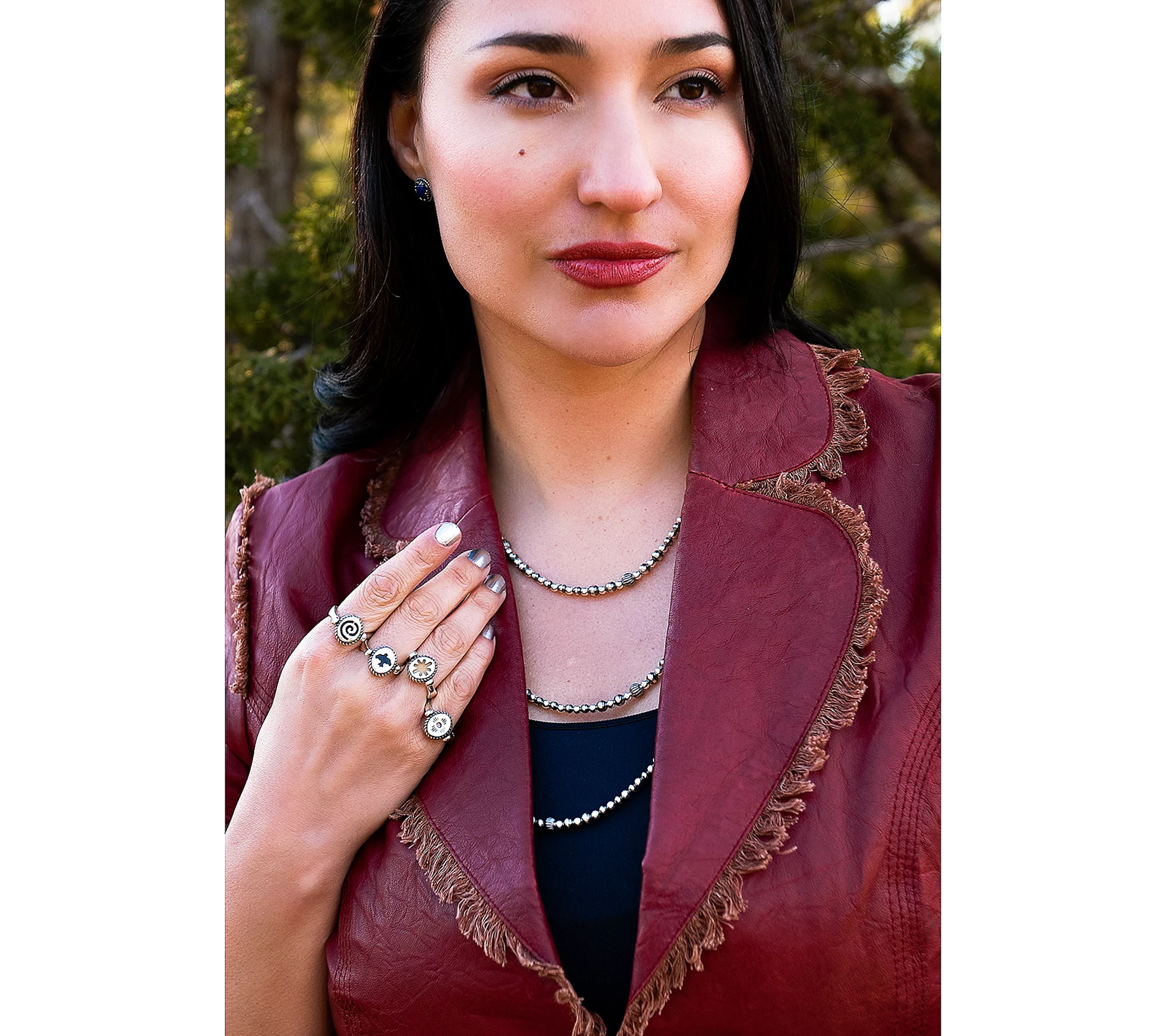 American West Sterling Silver Stamped & Bead 21" Necklace