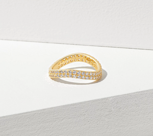 Diamonique 18K Gold Clad Sterling Silver Chevron Styled Ring Size 7