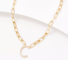 Diamonique 14K Plated Sterling Silver Petite Initial "C" Paperclip Necklace 18"