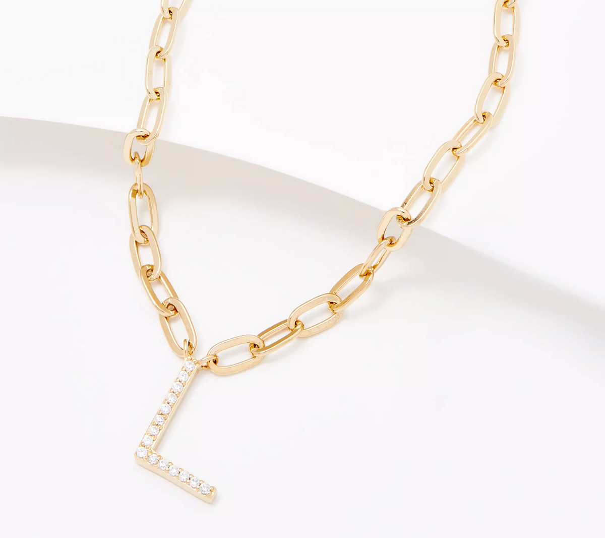 Diamonique 14K Plated Sterling Silver Petite Initial "L" Paperclip Necklace 18"