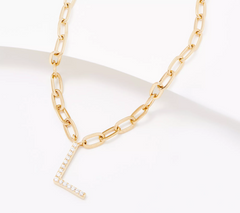 Diamonique 14K Plated Sterling Silver Petite Initial "L" Paperclip Necklace 18"