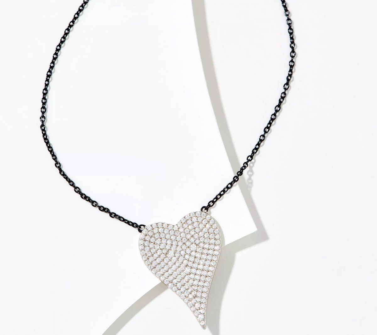 Diamonique x Jennifer Miller Black Chain w/ Sterling Silver Pave Heart Necklace, 16"