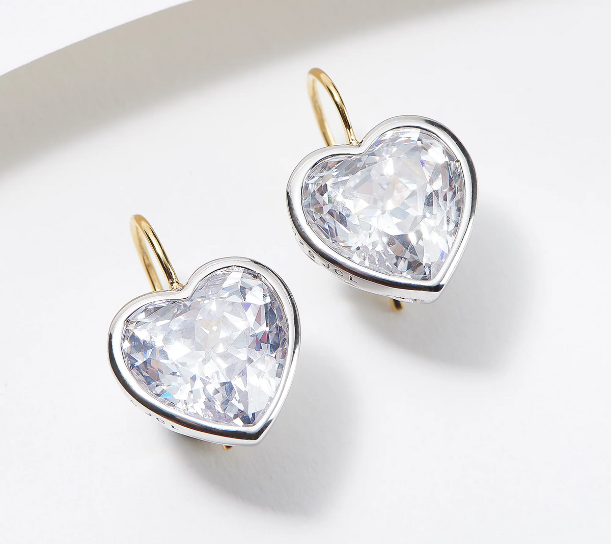 Diamonique x Jennifer Miller Two Tone Silver/Yellow 100 Facet Heart Earrings