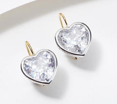 Diamonique x Jennifer Miller Two Tone Silver/Yellow 100 Facet Heart Earrings