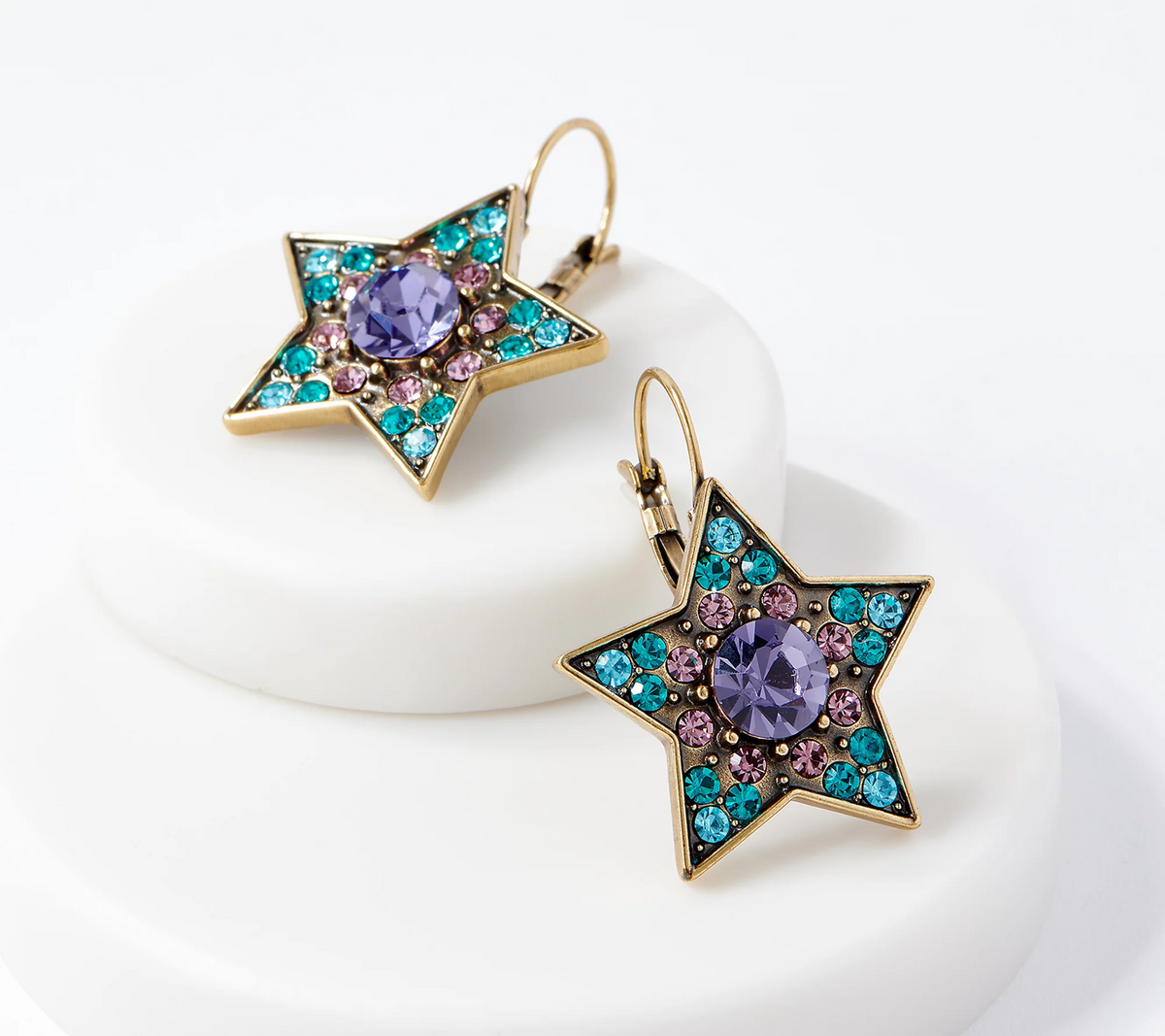 Kirks Folly Rainbow Shimmer Star Lever Back Goldtone Earings