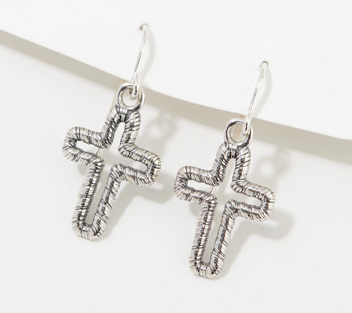Or Paz Sterling Silver Organic Texture Cross Motif French Wire Earrings