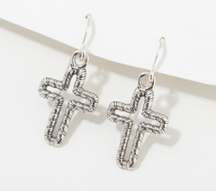 Or Paz Sterling Silver Organic Texture Cross Motif French Wire Earrings