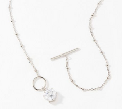 Diamonique 100-Facet Round Solitaire 18" Toggle Necklace Sterling Silver