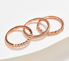 Affinity Diamond Set of 3 Rose-Clad Sterling Silver Stackable Rings Size 9