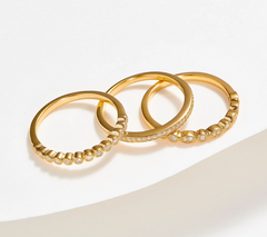 Affinity Diamond Set of 3 Gold-Clad Sterling Silver Stackable Rings Size 7