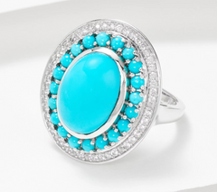 Affinity Sleeping Beauty Turquoise & White Zircon Ring 3.5ct Sterling Silver 8