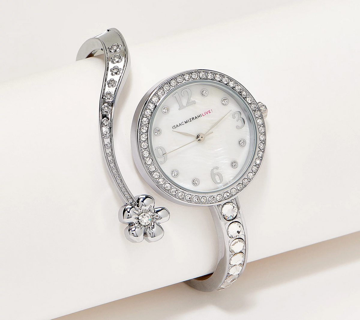 Isaac Mizrahi Live! Bangle Hinge Silver Tone Watch Small