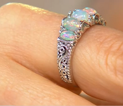 Artisan Crafted Sterling Silver Oval Cut Ethiopian Opal Ring Size 8