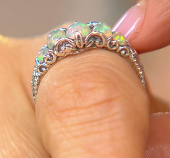Artisan Crafted Sterling Silver Oval Cut Ethiopian Opal Ring Size 8