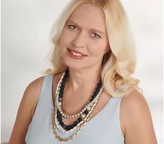 Susan Graver Multi-Strand Cream/Black Bead & Chain Gold Tone Necklace