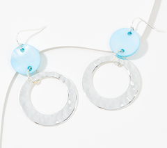 Denim & Co Mother of Pearl Metallic Blue / Silver Circle Drop Earrings
