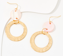 Denim & Co Mother of Pearl Metallic Circle Drop Earrings, Blush/Yellow