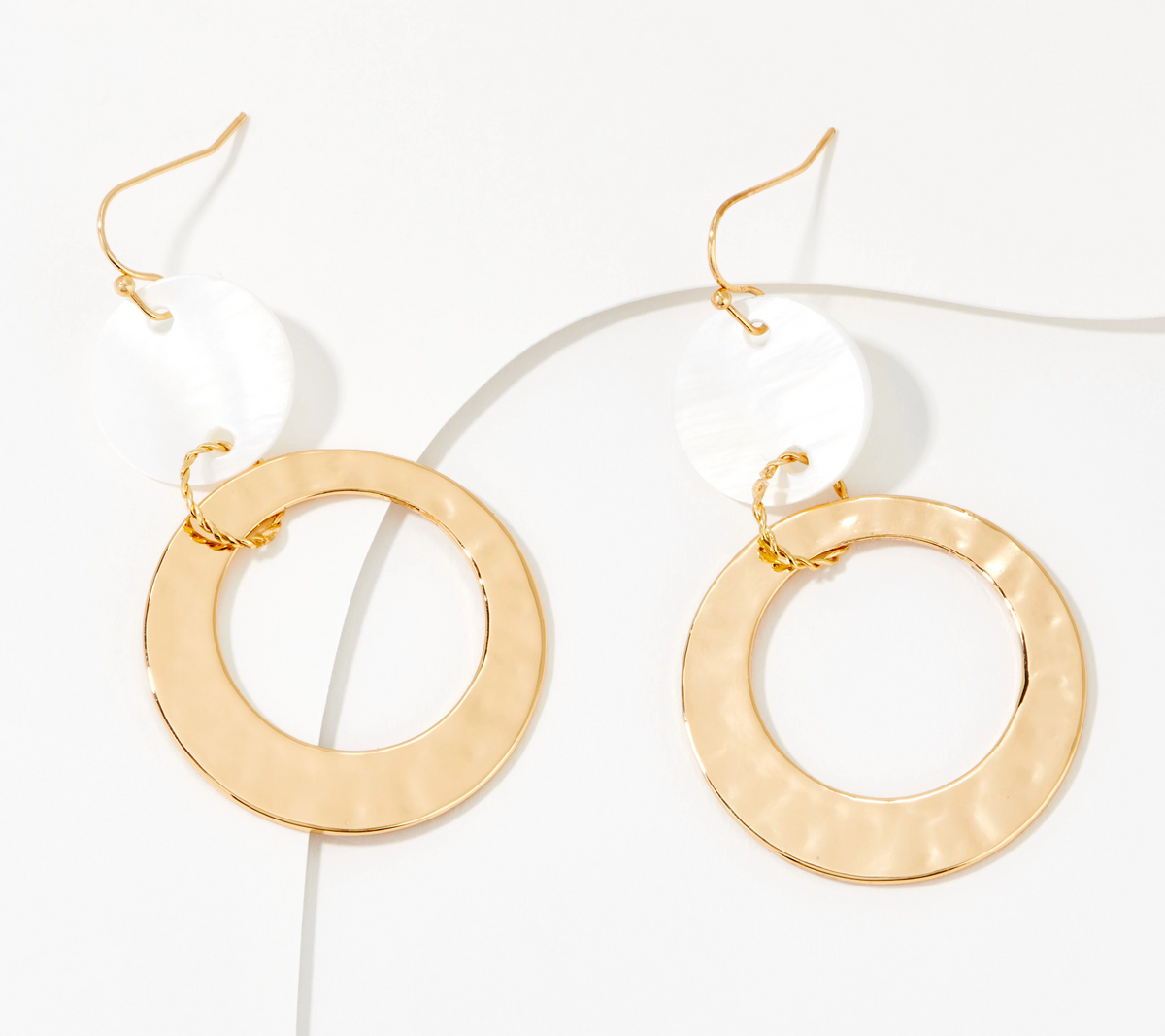 Denim & Co Mother of Pearl Metallic White/Yellow Circle Drop Earrings