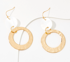Denim & Co Mother of Pearl Metallic White/Yellow Circle Drop Earrings