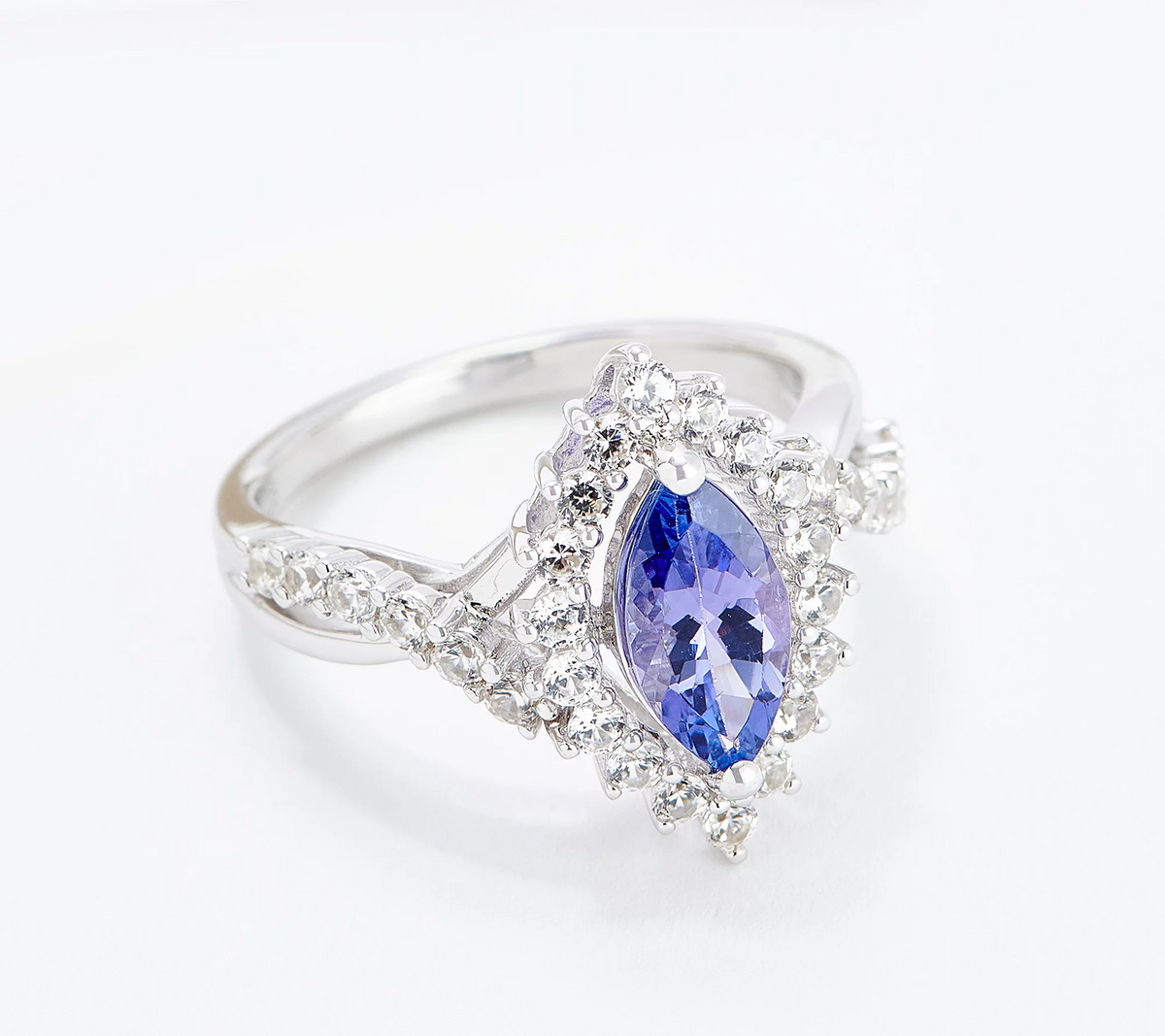 Affinity Sterling Silver Marquise Tanzanite Exotic & White Zircon Ring, Size 8