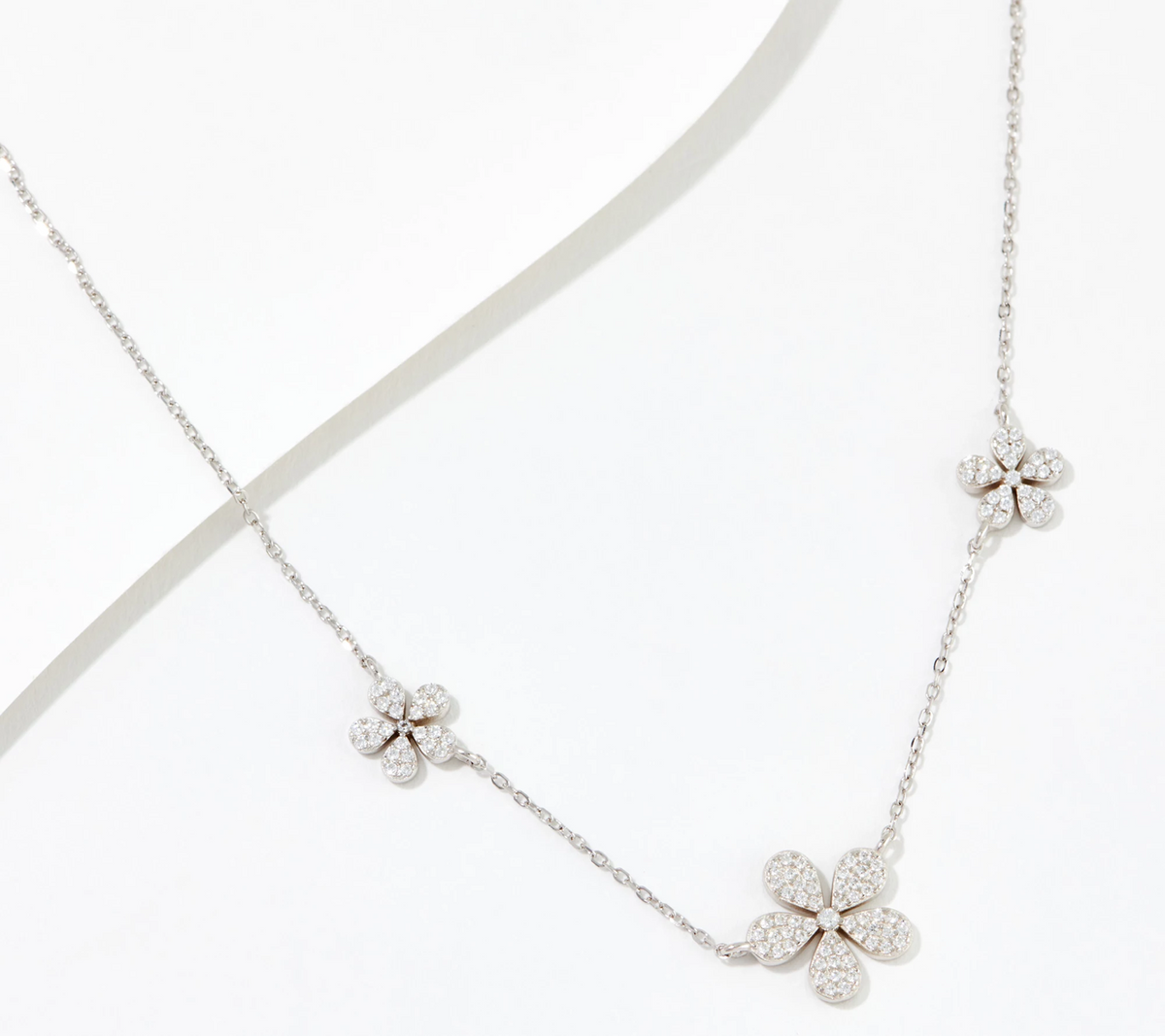 Diamonique Sterling Silver Pave Daisy Necklace