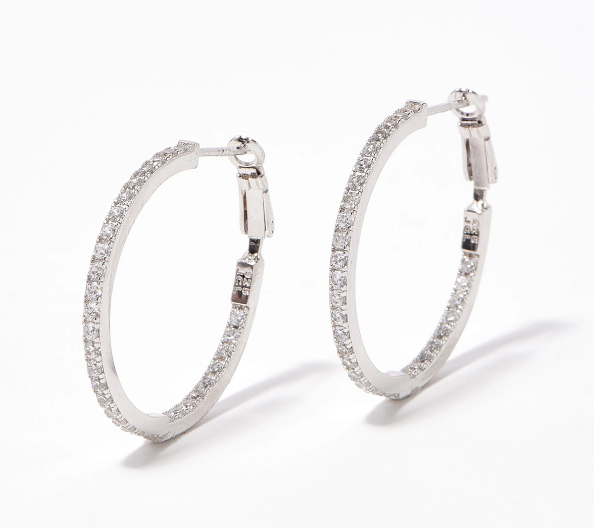 Diamonique Sterling Silver Medium Pave Inside-Out Hoop Earrings