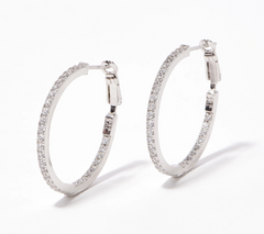 Diamonique Sterling Silver Medium Pave Inside-Out Hoop Earrings