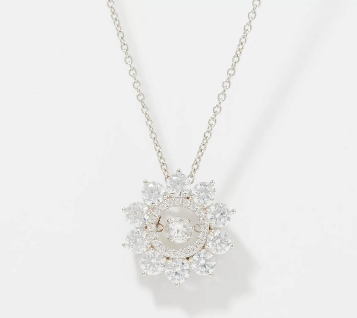 Diamonique Platinum-Clad Sterling Silver Clear Floral Dancing Solitaire Necklace 16"