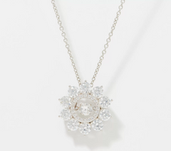 Diamonique Platinum-Clad Sterling Silver Clear Floral Dancing Solitaire Necklace 16"
