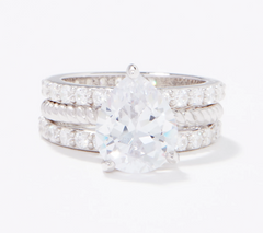 Diamonique Sterling Silver 35th Anniversary Pear-Cut S/3 Ring, Size 7