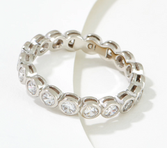 Diamonique Round Cut Bezel Set Eternity Band Rhodium-Plated SS Ring Size 8