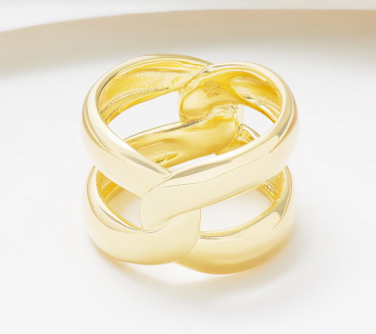 Italian Silver Gold Clad Sterling Silver Interlocked Bold Band Ring Size 10
