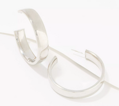 Italian Silver Polished 1-1/2" Sterling Silver Round Hoop Earrings