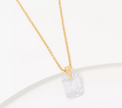 Diamonique x Lisa Freede Floating Baguette Pendant w Chain, Goldtone brass