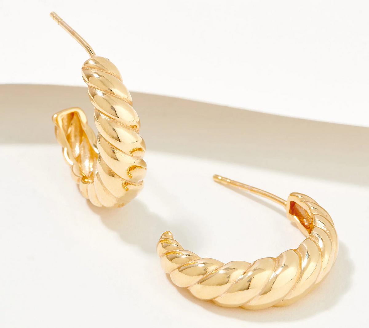 Silver Style Polished Croissant Twist Hoop Earrings, Sterling Silver, Gold tone