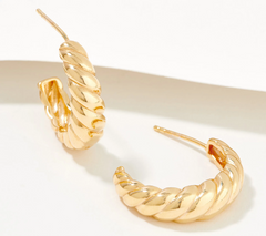 Silver Style Polished Croissant Twist Hoop Earrings, Sterling Silver, Gold tone